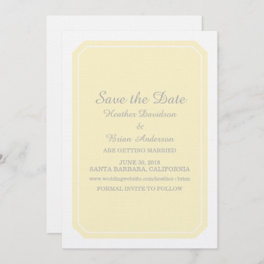 Geel Simply Elegant Save the Date Uitnodiging (Voorkant / Achterkant)