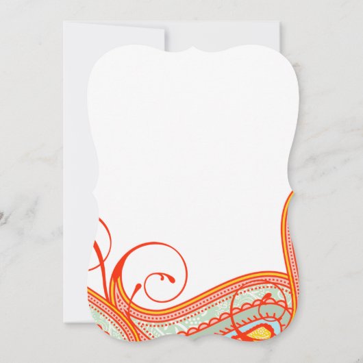 Geel Sinaasappel Aqua Mint Persimmon Paisley Weddi Kaart (Achterkant)