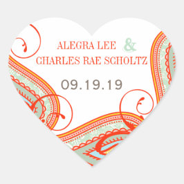 Geel Sinaasappel Aqua Mint Persimmon Paisley Weddi Vierkante Sticker