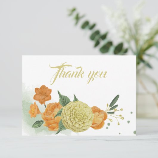 geel sinaasappel bloemen groen bedankkaart