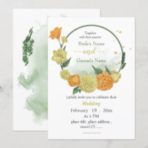 Geel & sinaasappel Bloemen groen krans bruiloft