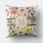Geel Sinaasappel Bloemen Monogram Kussen (Achterkant)