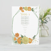 Geel sinaasappel Bloemen Zitkaart Tafelnummer (Staand voorkant)