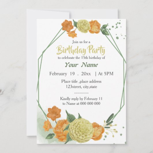 Geel sinaasappel Bloemgroen Geometrisch Verjaardag Kaart (Voorkant)