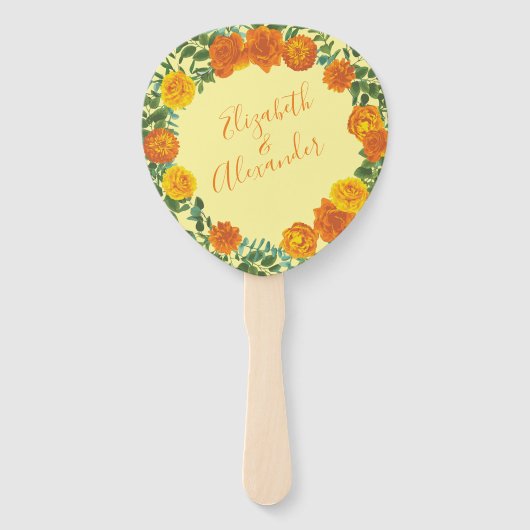 Geel Sinaasappel bruiloft Handwaaier (Voorkant)