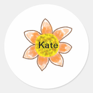 Geel sinaasappel bruine zonnebloem voeg naam tekst ronde sticker