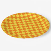 Geel Sinaasappel Checkerboard Checkerboard Checker Papieren Bordje (Gekanteld)