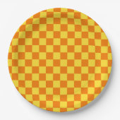 Geel Sinaasappel Checkerboard Checkerboard Checker Papieren Bordje (Voorkant)