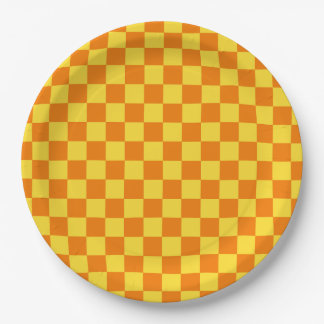 Geel Sinaasappel Checkerboard Checkerboard Checker Papieren Bordje