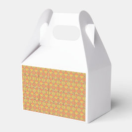Geel, sinaasappel en bruin inpakpapier vellen ar bedankdoosjes