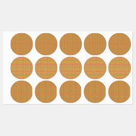 Geel, sinaasappel en bruin inpakpapier vellen ar labels