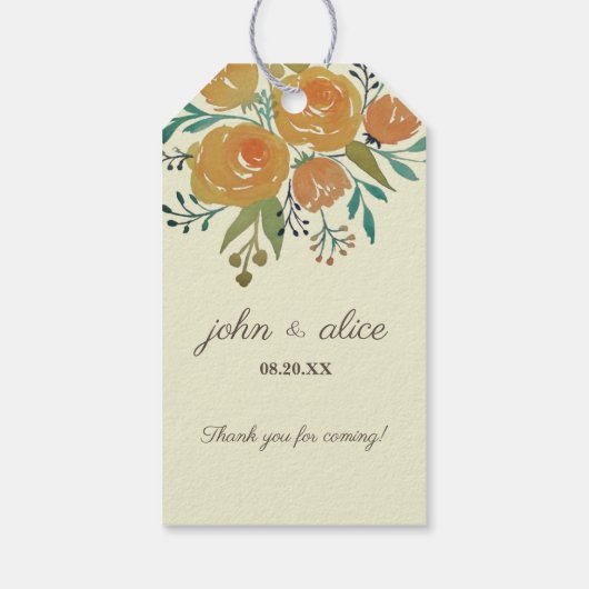 Geel Sinaasappel en Cream Floral Weddenschap Harte Cadeaulabel (Achterkant)