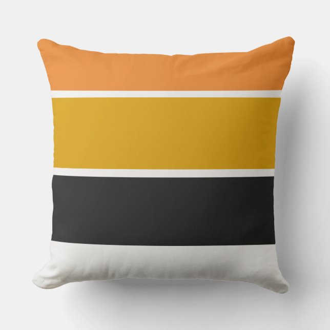 Geel Sinaasappel en grijze strepen Kussen (Voorkant)