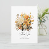 Geel, Sinaasappel en Ivoor Bloemen Bruiloft Bedankkaart (Staand voorkant)
