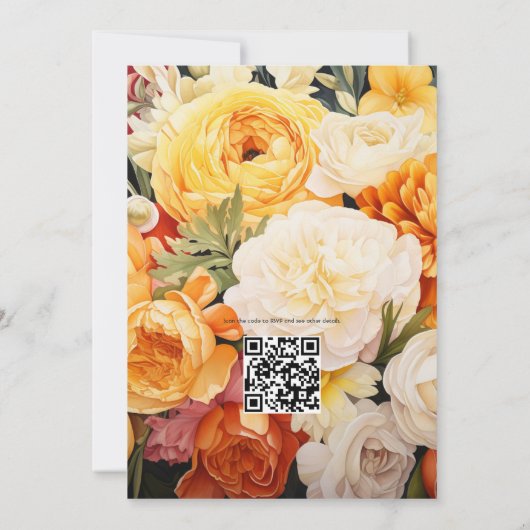 Geel, Sinaasappel en Ivoor Bloemen Bruiloft Kaart (Achterkant)