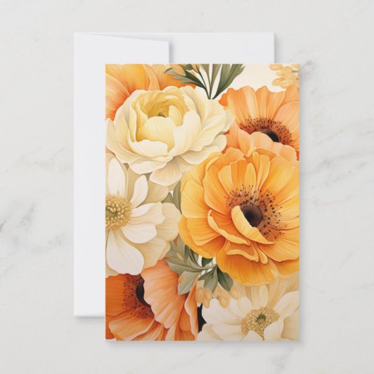 Geel, Sinaasappel en Ivoor Bloemen Bruiloft RSVP Kaartje (Achterkant)