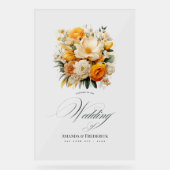 Geel, Sinaasappel en ivoor bloemenbruiloft welkom Acryl Bord (Voorkant)