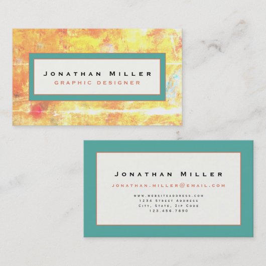 Geel Sinaasappel en Turquoise Abstract met Lijst Visitekaartje (Voorkant / Achterkant)