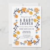 Geel Sinaasappel Floral Baby shower Invite Girl Kaart (Voorkant)