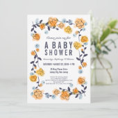Geel Sinaasappel Floral Baby shower Invite Girl Kaart (Staand voorkant)