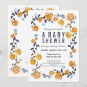Geel Sinaasappel Floral Baby shower Invite Girl Kaart (Voorkant / Achterkant)
