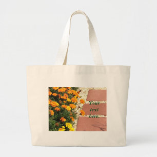 Geel Sinaasappel goudsbloem bloeit Jouw tekst Canv Grote Tote Bag