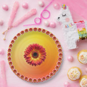 Geel Sinaasappel Gradiënt Rood Gerbera madeliefjes Papieren Bordje (Feest)