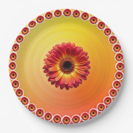 Geel Sinaasappel Gradiënt Rood Gerbera madeliefjes Papieren Bordje (Voorkant)