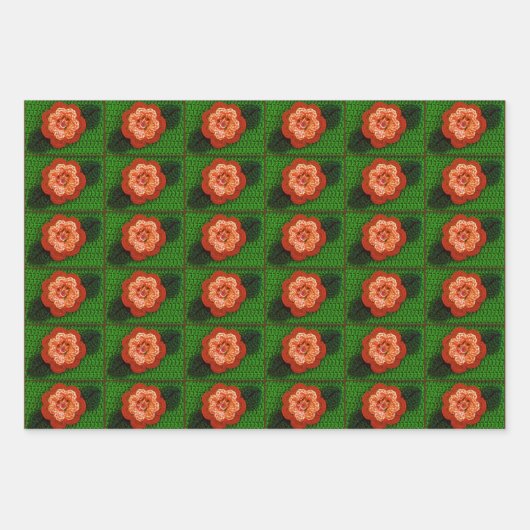 Geel Sinaasappel Groen Bloemen Artisan Haakprint Inpakpapier Vel (Voorkant 2)