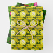 Geel Sinaasappel Groen Bloemen Artisan Haakprint Inpakpapier Vel (In situ)