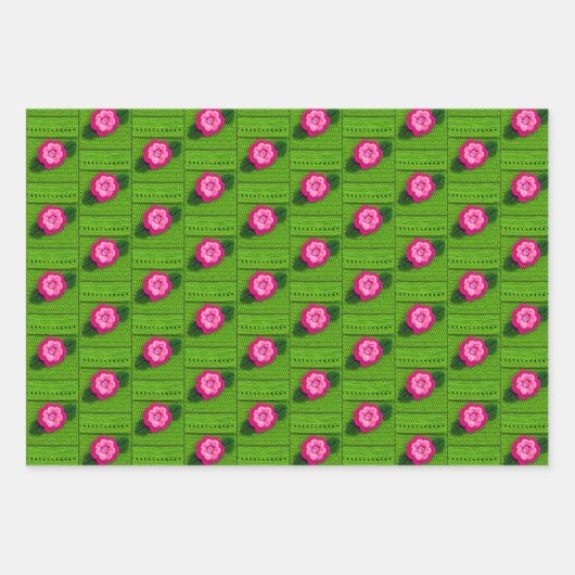 Geel Sinaasappel Groen Bloemen Artisan Haakprint Inpakpapier Vel (Voorkant 3)