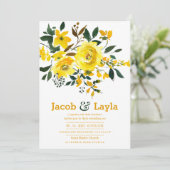 Geel sinaasappel groen bloemenboeket zomerbruiloft kaart (Staand voorkant)