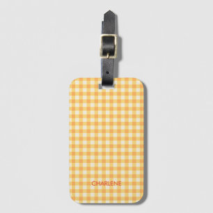 Geel Sinaasappel Ish Preppy Gingham Plaid Bagagelabel