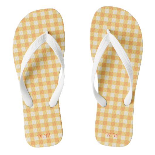 Geel Sinaasappel Ish Preppy Gingham Plaid Teenslippers (Voetbed)