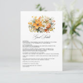 Geel Sinaasappel & Ivoor Bloemen Bruiloft Gast Det Informatiekaartje (Staand voorkant)