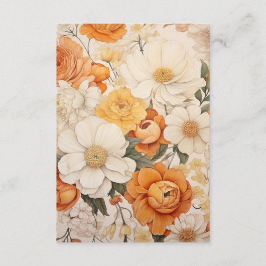 Geel Sinaasappel & Ivoor Bloemen Bruiloft Gast Det Informatiekaartje (Achterkant)