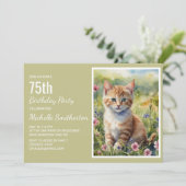 Geel Sinaasappel Kitten Cat Lover 75th Verjaardag Kaart (Staand voorkant)