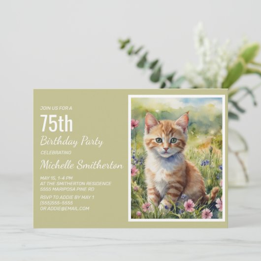 Geel Sinaasappel Kitten Cat Lover 75th Verjaardag Kaart (Staand voorkant)