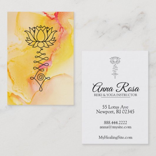 *~* Geel Sinaasappel Lotus Reiki Healing Yoga Nirv Visitekaartje (Voorkant / Achterkant)