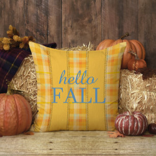 Geel Sinaasappel Play Gingham Familienaam Hallo He Kussen