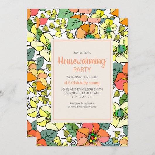 Geel Sinaasappel Retro  Floral (Voorkant / Achterkant)