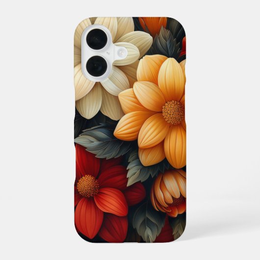 Geel, Sinaasappel, rood met bloemen iPhone 16 Hoesje (Achterkant)
