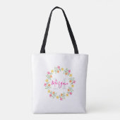 Geel Sinaasappel Roze Waterverf Bloemenkrans Tote Bag (Achterkant)