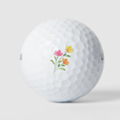 Geel Sinaasappel Roze Waterverf Bloemstelen Golfballen (Voorkant)