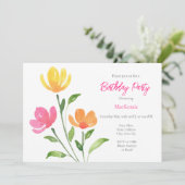 Geel Sinaasappel roze Waterverf bloemstelen Kaart (Staand voorkant)