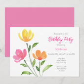 Geel Sinaasappel roze Waterverf bloemstelen Kaart (Voorkant / Achterkant)