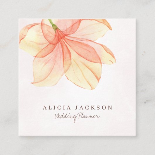 Geel sinaasappel waterverf bloemblaadjes bruiloft  vierkante visitekaartje (Voorkant)