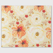 Geel Sinaasappel Waterverf Bloemen Cadeaupapier (Vlak)