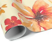 Geel Sinaasappel Waterverf Bloemen Cadeaupapier (Rol Hoek)