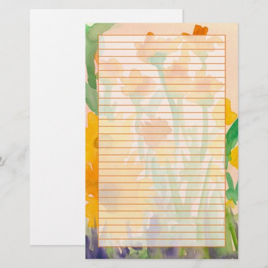 Geel Sinaasappel Waterverf Zonnebloem Boeket gevoe Briefpapier (Voorkant / Achterkant)